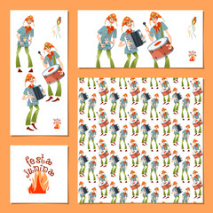 Set of 4 universal cards for Brazilian holiday Festa Junina (the June party).