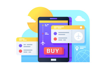Buying air tickets using mobile phone for online purchase.