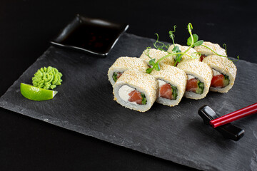 japanese sushi food. Maki ands rolls with tuna.