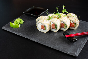 japanese sushi food. Maki ands rolls with tuna.