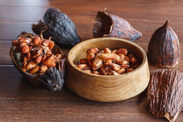 Dried cocoa pods and dried cocoa beans