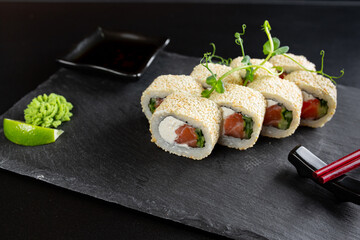 japanese sushi food. Maki ands rolls with tuna.