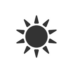 Sun icon. Black sun silhouette. Warm weather symbol. Vector isolated on white.