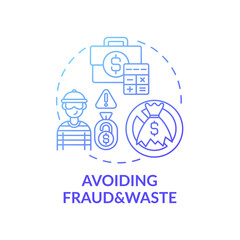 Avoiding fraud and waste concept icon. Prevention strategies idea thin line illustration. Making collection of data central. Protect insurance card. Vector isolated outline RGB color drawing