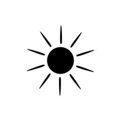 Sun icon. Black sun silhouette. Warm weather symbol. Vector isolated on white.