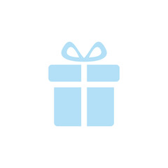 Gift icon. Cute blue surprise box. Present symbol. Vector illustration isolated on white.