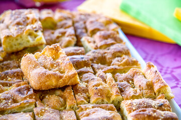 Delightful appetizers with salad bread, focaccia