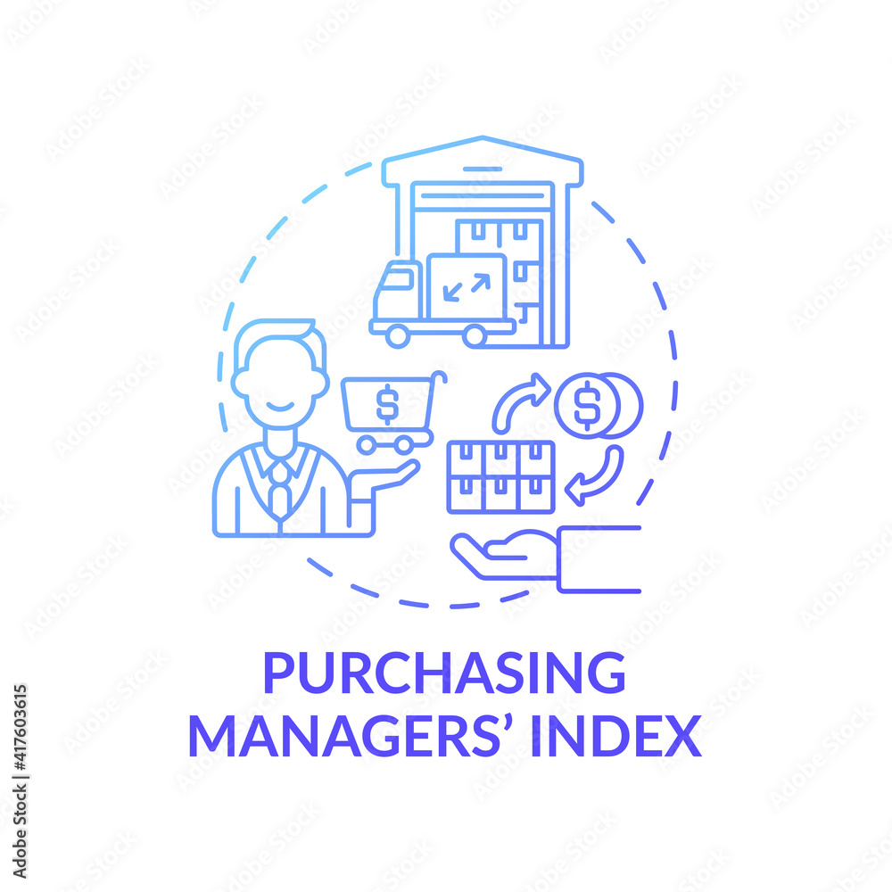 Poster purchasing manager index concept icon. manufacturing and service sectors idea thin line illustration