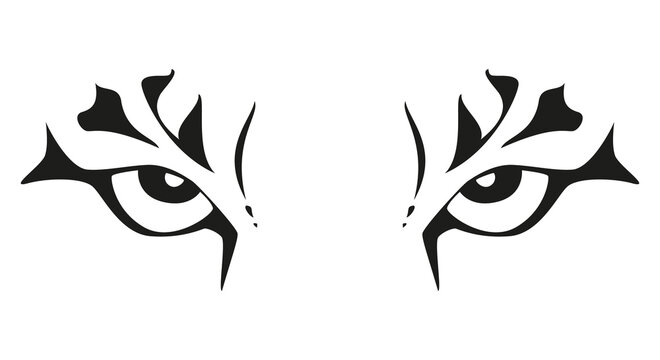 tiger eyes - black and white vector tattoo illustration, isolated on white background