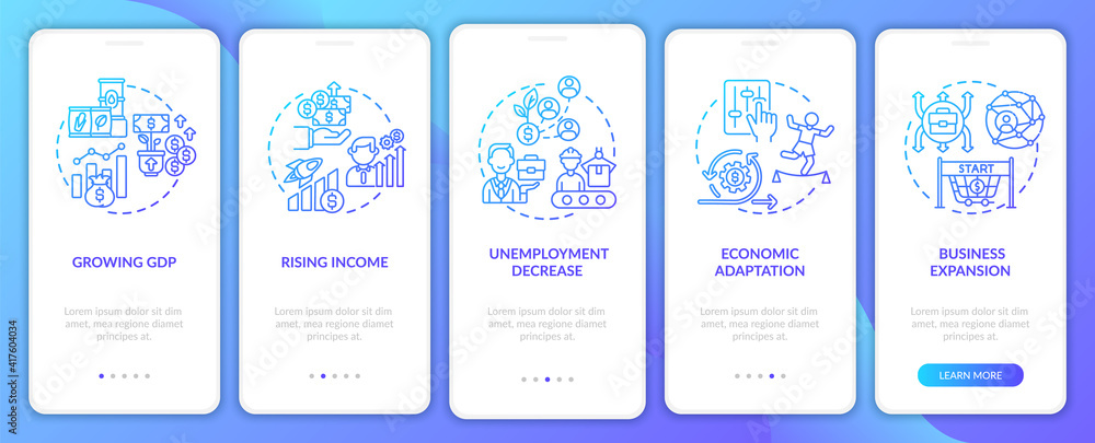 Poster economic adaptation and adjusting onboarding mobile app page screen with concepts. business expansio