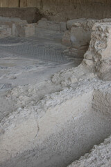 Closeup of the figures on the floor of the ancient Roman Villa in salar town of Poniente de Granada, mosaic paved columns and Venus in recent excavations