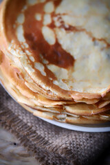 A stack of pancakes on a plate. Maslenitsa.