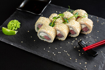 japanese sushi food. Maki ands rolls with tuna.
