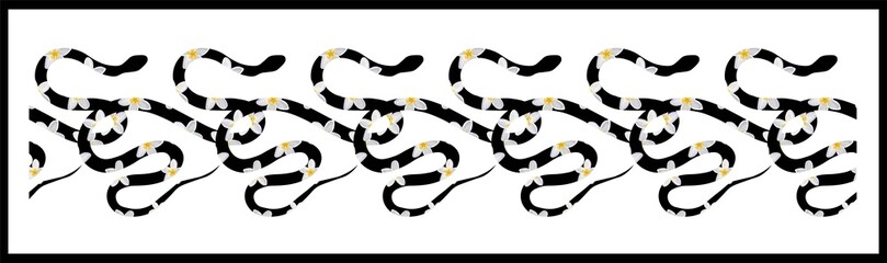 Seamless border with snakes. The border is serpentine. A repeating pattern. Cobra, anaconda and boa constrictor