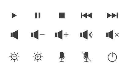 Mobile or computer control icons. Media player icons and hotkey icons. Vector illustration