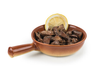Beef meat cubes with pine in a bowl , Diced veal in a bowl isolated on white background, Clipping path included.