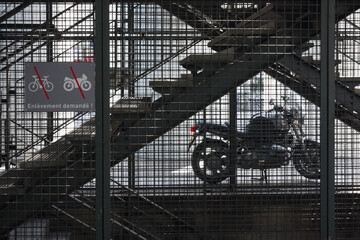 The motorcycle is parked in a prohibited place. France. Paris
