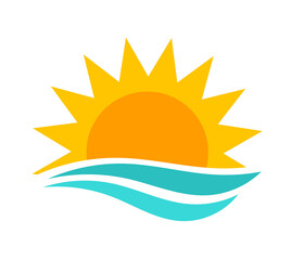 Sun and sea symbol. Summer sunset sun icon.