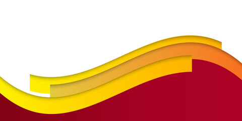 Red yellow white orange abstract background. Red and yellow orange curve line vector background on white space with red and yellow orange overlap paper layer and green curve line for text and message 