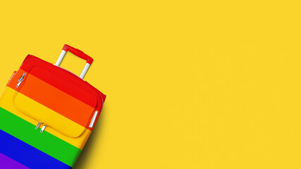 Suitcase LGBTQ community flag colors, rainbow baggage, colorful luggage, trolley bag yellow...