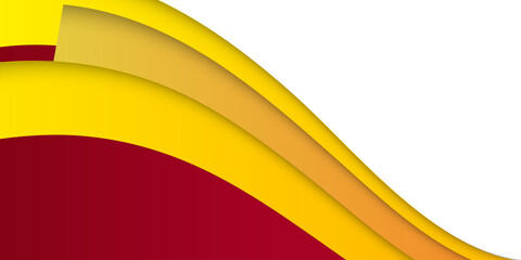 Red and yellow orange curve line vector background on white space with red and yellow orange overlap paper layer and green curve line for text and message design 