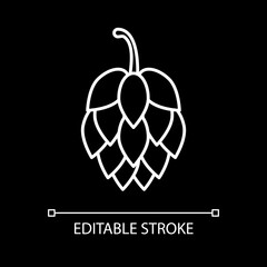 Hop for beer brewing white linear icon for dark theme. Ingredient for alcohol production. Thin line customizable illustration. Isolated vector contour symbol for night mode. Editable stroke