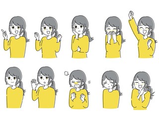 女性の表情・動作　上半身セット