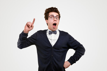 Excited smart man with finger up