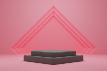 Stacked gray square podium on pink background.