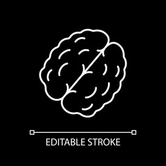 Walnut white linear icon for dark theme. Nutrient nut. Nourishment and vitamin for dietary eating. Thin line customizable illustration. Isolated vector contour symbol for night mode. Editable stroke