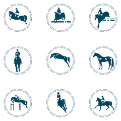 A set of emblems on the theme of equestrian sports