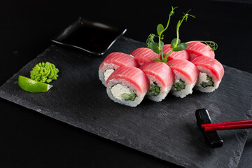 japanese sushi food. Maki ands rolls with tuna.