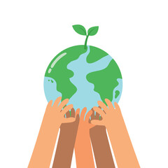 save the earth, people can save the world, sign of hands holding the earth.