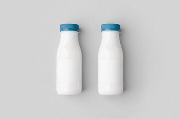 White plastic yogurt or milk bottle mockup with blank label.