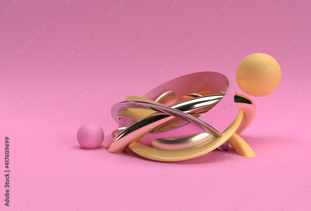 Poster 3d render abstract composition background with geometric elements design.