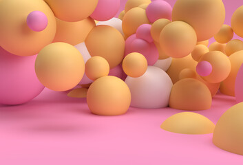 3d Render Abstract Composition Spheres Cluster Background with Geometric Elements Design.