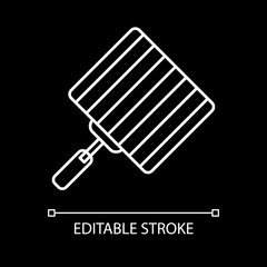 Grill grate white linear icon for dark theme. Barbecue grid. BBQ appliance. Utensil for cookery. Thin line customizable illustration. Isolated vector contour symbol for night mode. Editable stroke