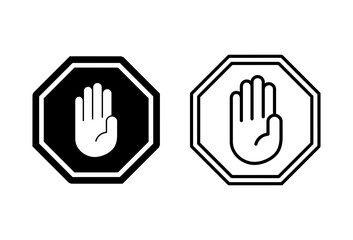 Stop icon set. stop road sign. hand stop icon vector