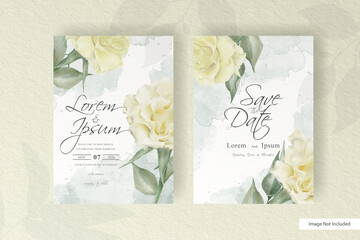 Minimalist wedding card template with yellow floral and watercolor splash concept