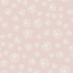 Hand-drawn floral background. Vector seamless pattern in doodle style. Light flowers on a beige background