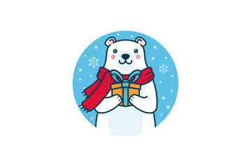 Winter Polar Bear Christmas Gift Illustration