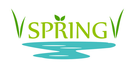 Spring in nature banner. Spring word flat design.