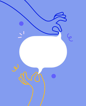 People hands holding empty text balloon concept