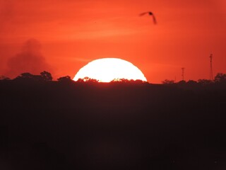 Beautiful sunset with orange sky in Brazil