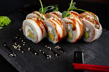 japanese sushi food. Maki ands rolls with tuna.