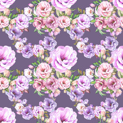pattern with pink watercolor flowers