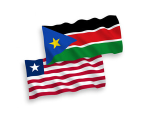 Flags of Liberia and Republic of South Sudan on a white background