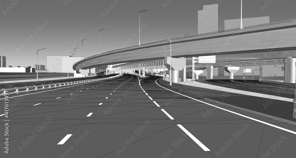Poster the bim model of the object of transport infrastructure of wireframe view