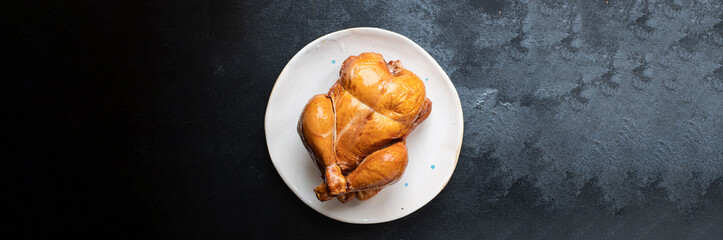 chicken poultry smoked baked meat whole snack on the table healthy meal top view copy space for text food background rustic image 