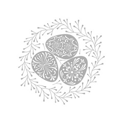 Easter folksy decorative Eggs with Ukrainian Pysanka folk art ornament in bird nest vector illustration isolated on white background. Traditional Easter design for Christian spring holidays.